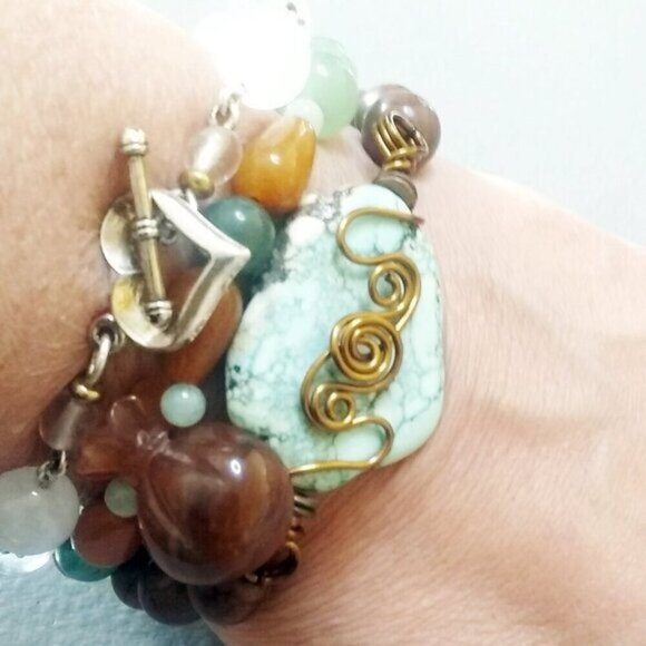 Gift Set: Beaded Bracelet & Earrings ~ Copper & Turquoise Howlite - Southwestern - Picture 5 of 13